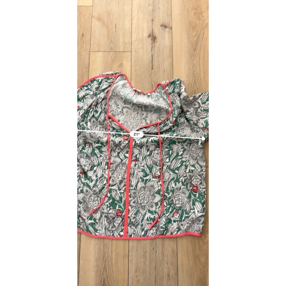 Boden Top Green Floral Print US 18 Pink Trim Womens Blouse 3/4 Sleeves - Picture 6 of 7